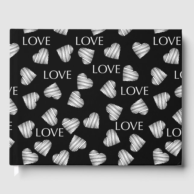 Sömlös svartvit mörk i KÄRLEK Valentines day Gästböcker (Framsida)