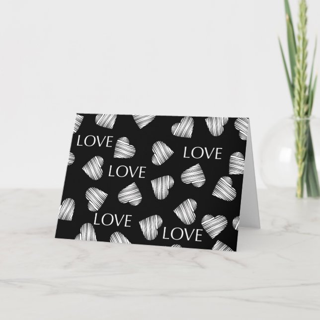Sömlös svartvit mörk i KÄRLEK Valentines day Helgkort (Framsida)