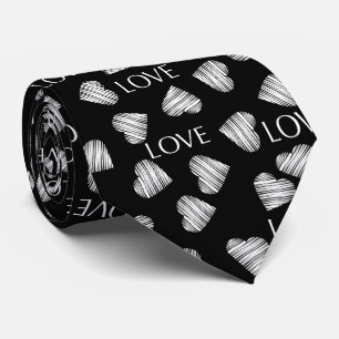 Sömlös svartvit mörk i KÄRLEK Valentines day Slips