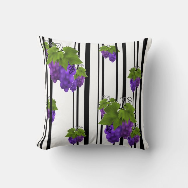 Sömlös tecknad av abstrakt av druvor, strimlad lin kudde (Framsida)