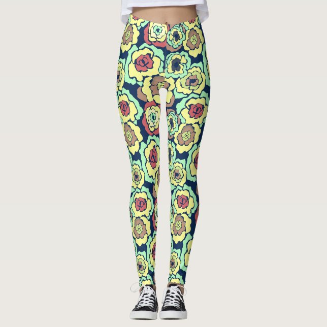 Sömlös tecknad av abstrakt blommor blommigt modern leggings (Framsida)