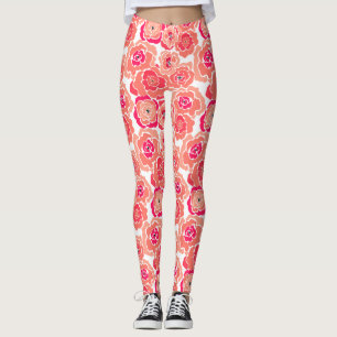 Sömlös tecknad av abstrakt rosa blommor, blommigt, leggings