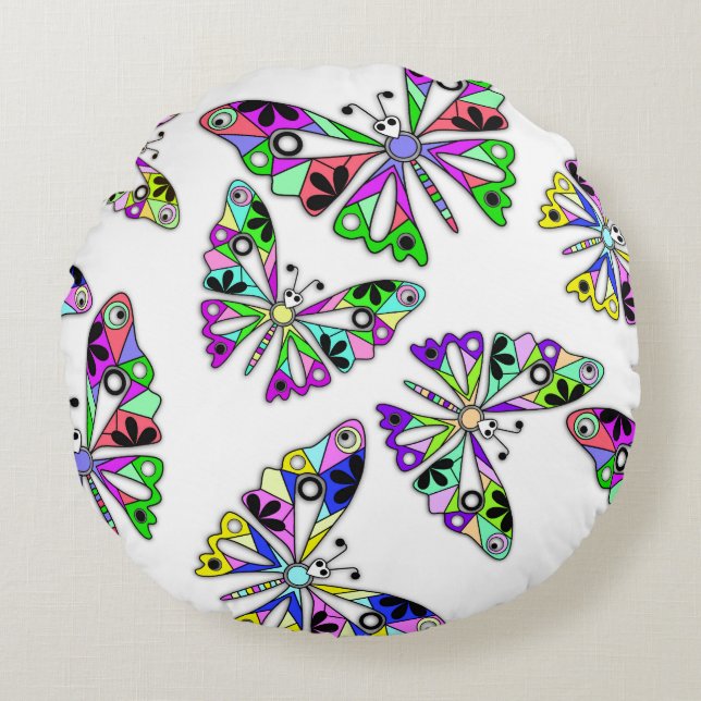 Sömlös tecknad söt roligt-barn abstrakt buttefly p rund kudde (Framsidan)