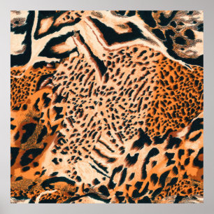 Sömlös tiger, leopard och jaguar. Sömlös textning Poster