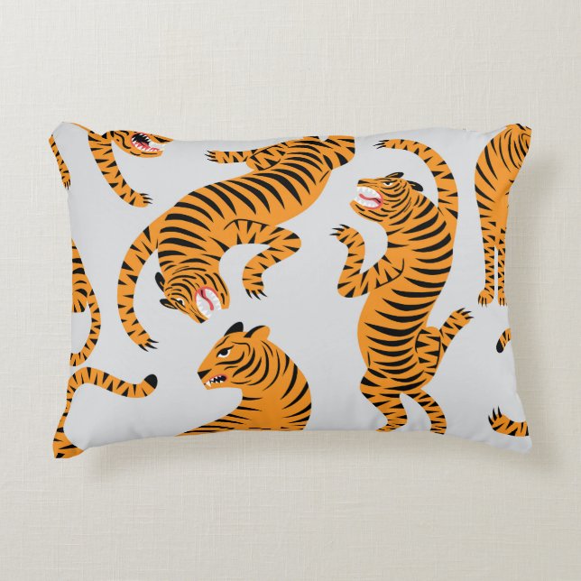 Sömlös tiger mönster, viltlevande tema. prydnadskudde (Framsidan)