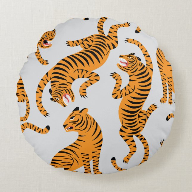 Sömlös tiger mönster, viltlevande tema. rund kudde (Framsidan)