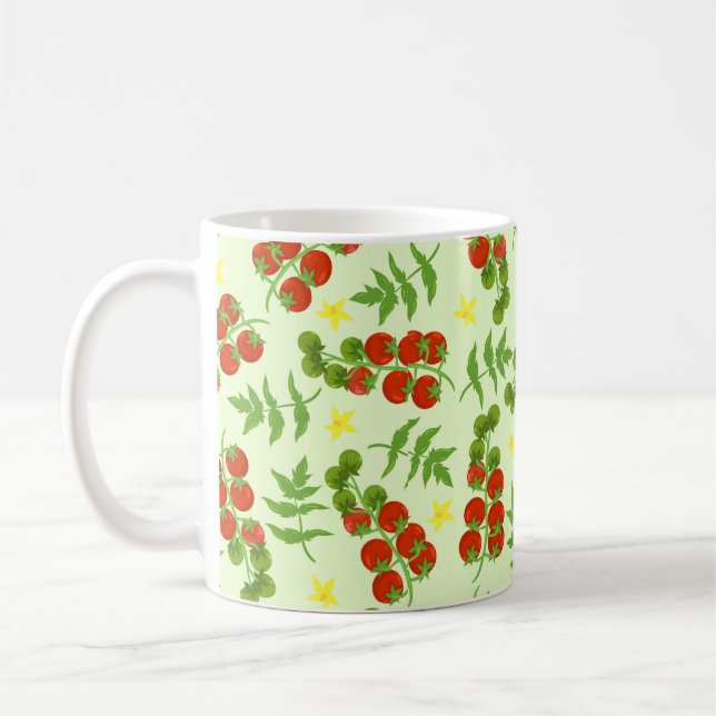 Sömlös tomat mönster. Vegetabiliskt tryck. Vintage Kaffemugg (Vänster)