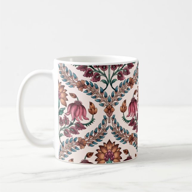 Sömlös, traditionell höggläns,mönster,blommigt,flö kaffemugg (Vänster)
