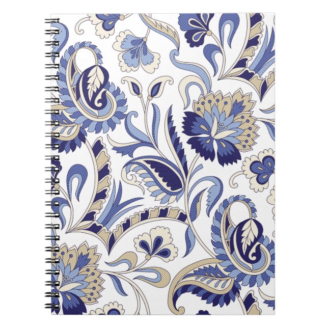 Sömlös, traditionell indianblåpaisley-patternpa anteckningsbok (Framsidan)