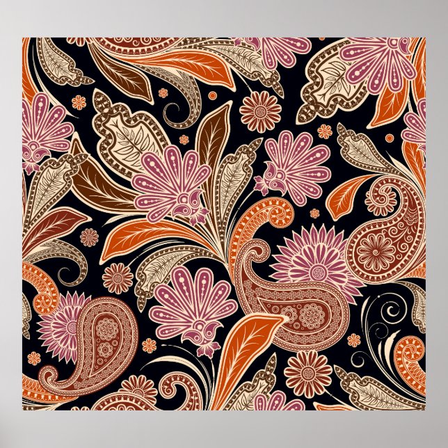 Sömlös, traditionell Paisley-design för Mönster Poster (Framsidan)