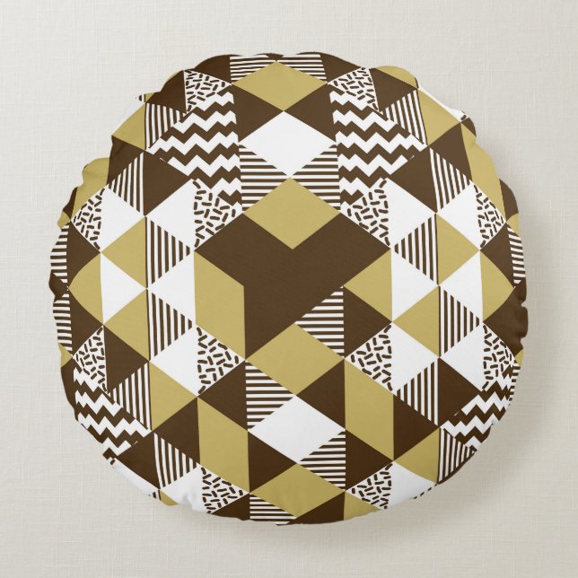 Sömlös triangel: geometrisk guld mode. rund kudde (Framsidan)