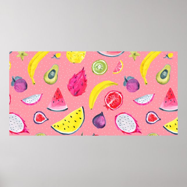 Sömlös Tropical mönster av exotisk frukt. Hand dr Poster (Framsidan)