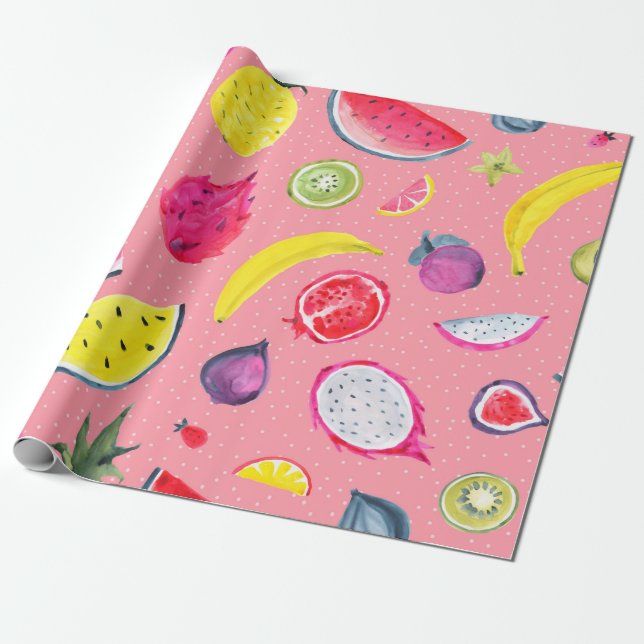 Sömlös Tropical mönster av exotisk frukt. Hand dr Presentpapper (Utrullad)