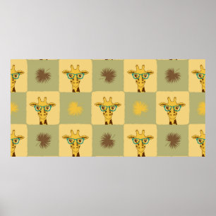 Sömlös tropisk mönster med giraffe och handflatan poster