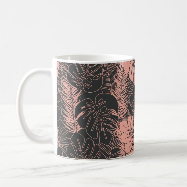 Sömlös tropisk mönster med monstera pal kaffemugg (Vänster)