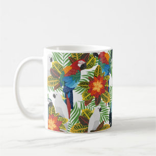 Sömlös tropisk mönster med öglor. kaffemugg