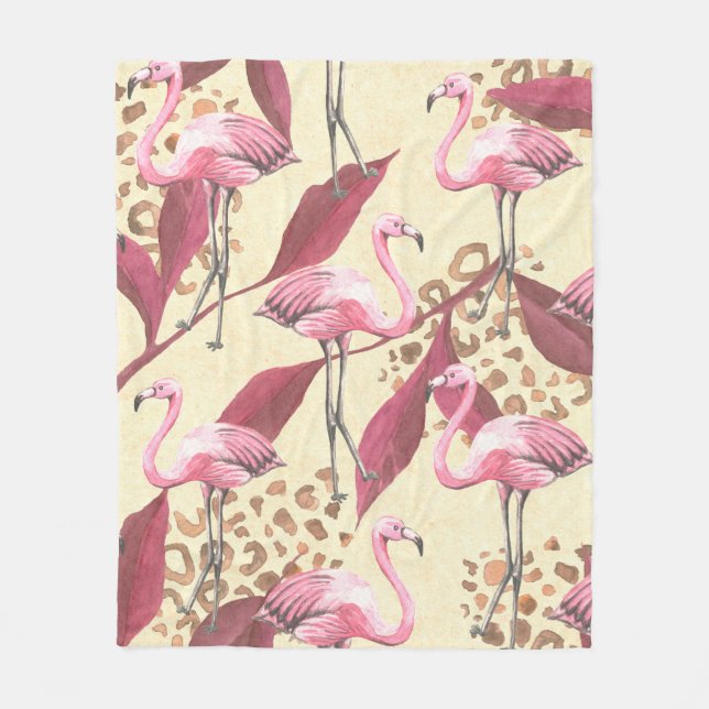 Sömlös tropisk mönster med rosa flamingo, leav fleecefilt (Framsidan)