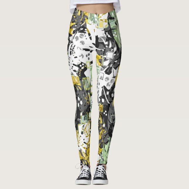 Sömlös tropiska djungel exotiska löv abstrakt bl.a leggings (Framsida)