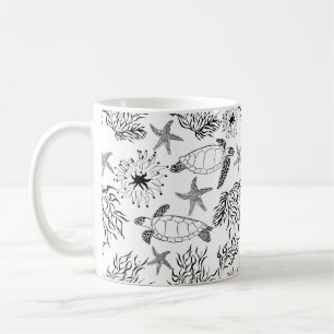 Sömlös undervattens hav ocean sköldpadda växter ko kaffemugg