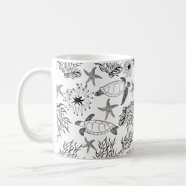 Sömlös undervattens hav ocean sköldpadda växter ko kaffemugg (Vänster)