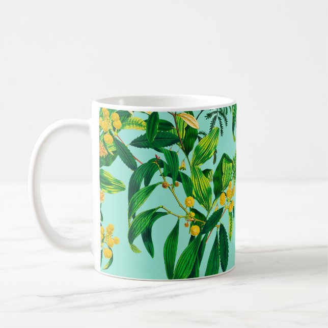 Sömlös upprepad utformning gjord med tropiska löv  kaffemugg (Vänster)