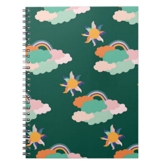 Sömlös utformning av mönster med färgstarka moln o anteckningsbok