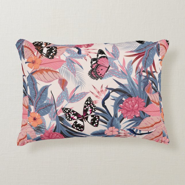 sömlös, vacker, konstnärlig, ljus, tropisk del prydnadskudde (Framsidan)