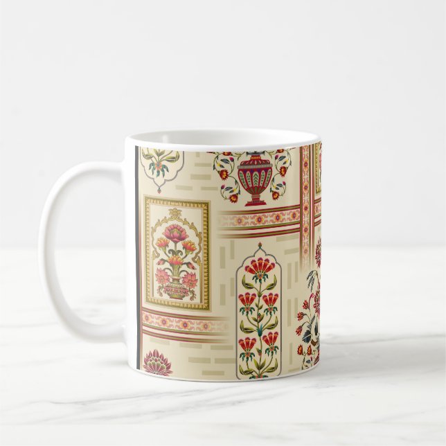 Sömlös, vacker mag-blomstermotiv med patter kaffemugg (Vänster)