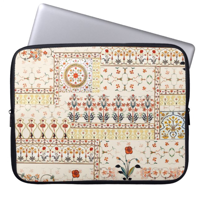 Sömlös, vacker mughal blommigt med etnisk paisl laptop fodral (Framsidan)