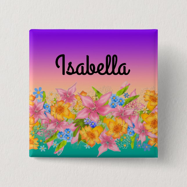 Sömlös vår blommigt blommor rosa gult orange knapp (Framsida)