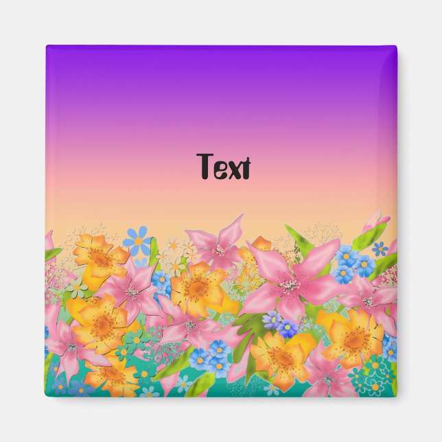 Sömlös vår blommigt blommor rosa gult orange magnet (Framsidan)