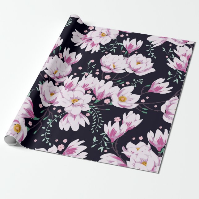 Sömlös vår mönster med magnolias. presentpapper (Utrullad)