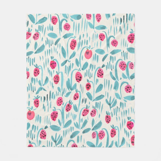 Sömlös vattenfärg, blommönster på papper textur fleecefilt (Framsidan)