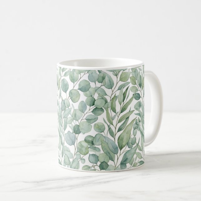 Sömlös vattenfärg Eukalyptusblad Muggomslag Kaffemugg (Framsida höger)