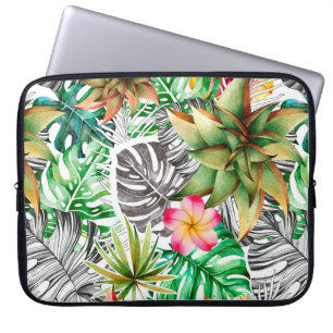 Sömlös vattenfärg mönster i tropiska löv. laptop fodral