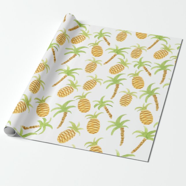 Sömlös vattenfärg mönster med ananas och pa presentpapper (Utrullad)