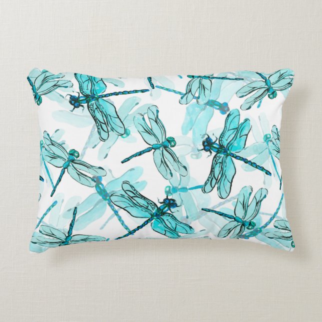 Sömlös vattenfärg mönster med elegant dragonfly prydnadskudde (Framsidan)
