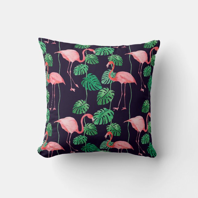 Sömlös vattenfärg mönster med flamingo kudde (Framsida)