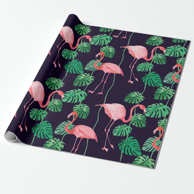 Sömlös vattenfärg mönster med flamingo presentpapper (Utrullad)