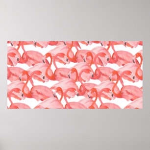 Sömlös vattenfärg mönster med flamingos poster