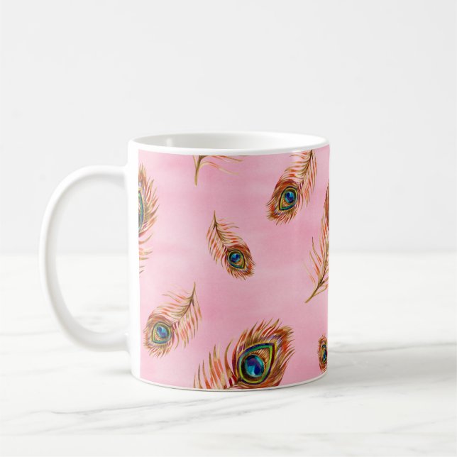 Sömlös vattenfärg mönster med guld-boskapsfeber kaffemugg (Vänster)
