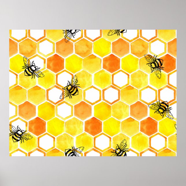 Sömlös vattenfärg mönster med honeycombi och li poster (Framsidan)