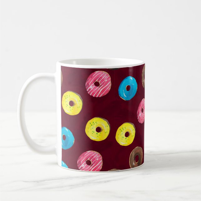 Sömlös vattenfärg mönster med nötter på ruby kaffemugg (Vänster)