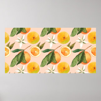 Sömlös vattenfärg mönster med tangeriner poster