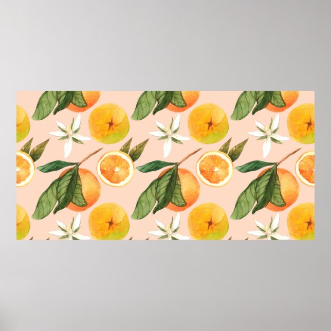 Sömlös vattenfärg mönster med tangeriner poster (Framsidan)