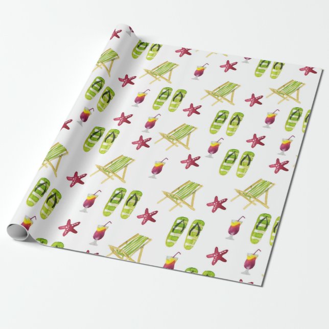 Sömlös vattenfärg Sommaren mönster liten Presentpapper (Utrullad)