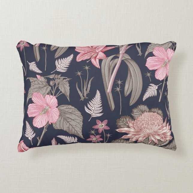Sömlös väv av mönster. Set Amaryllis Waratah Hib Prydnadskudde (Framsidan)
