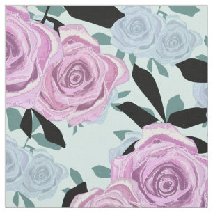 Sömlös vintage Blå blommor av rosa ro Tyg