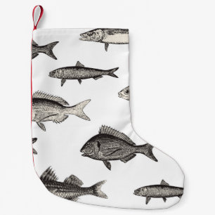 Sömlös vintage, fiskskydd, fisk, patroner liten julstrumpa