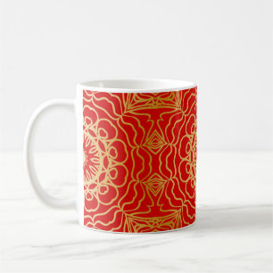 Sömlös vintage mönster med abstraktens blommigt oc kaffemugg